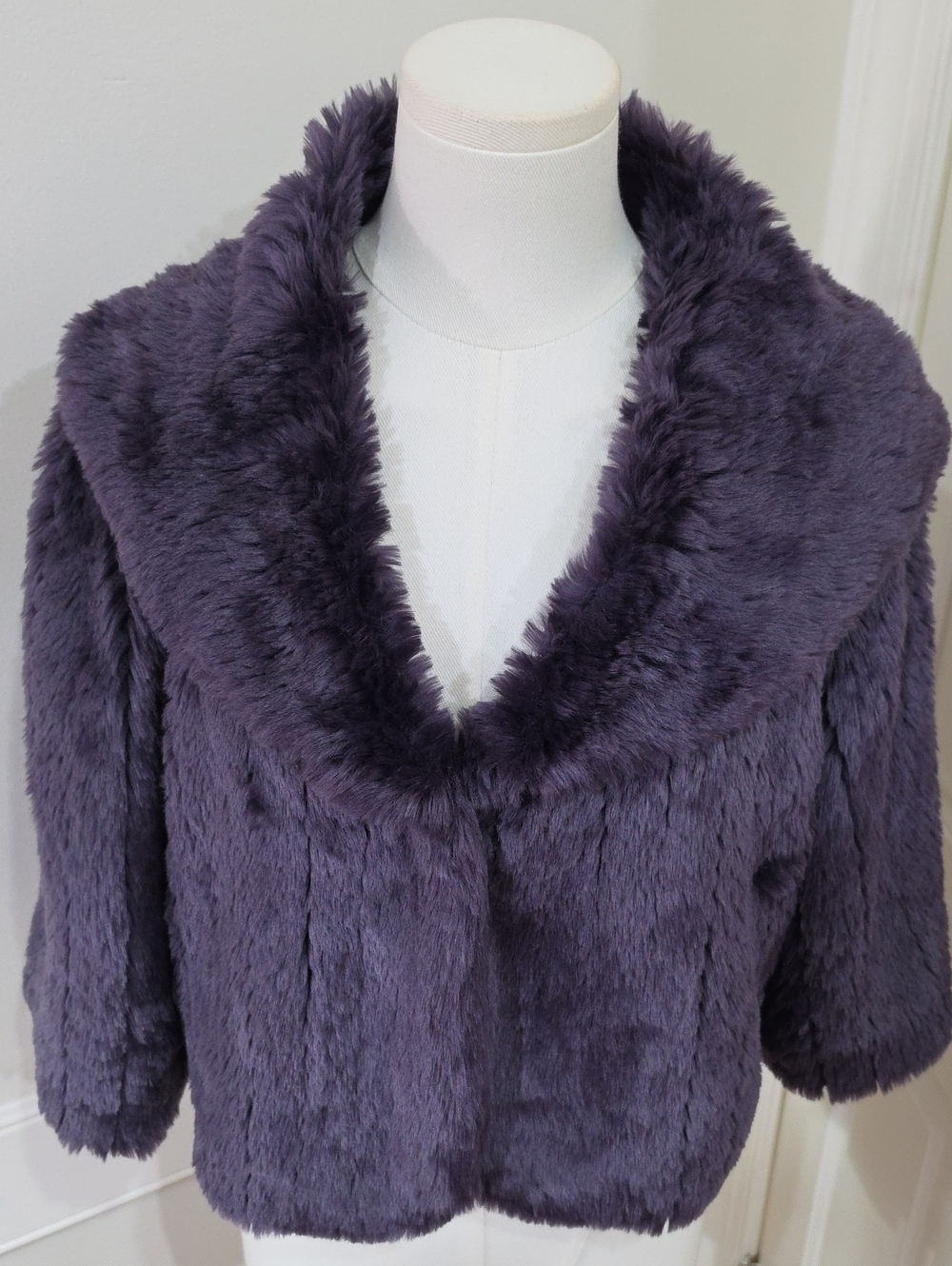 VTG Newport News Purple Faux Fur Cropped Jacket Bolero Shrug Sz L Style M5604